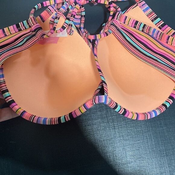 Victoria’s Secret Multi Colored Striped Padded Bikini Top Size 36C - Picture 4 of 5